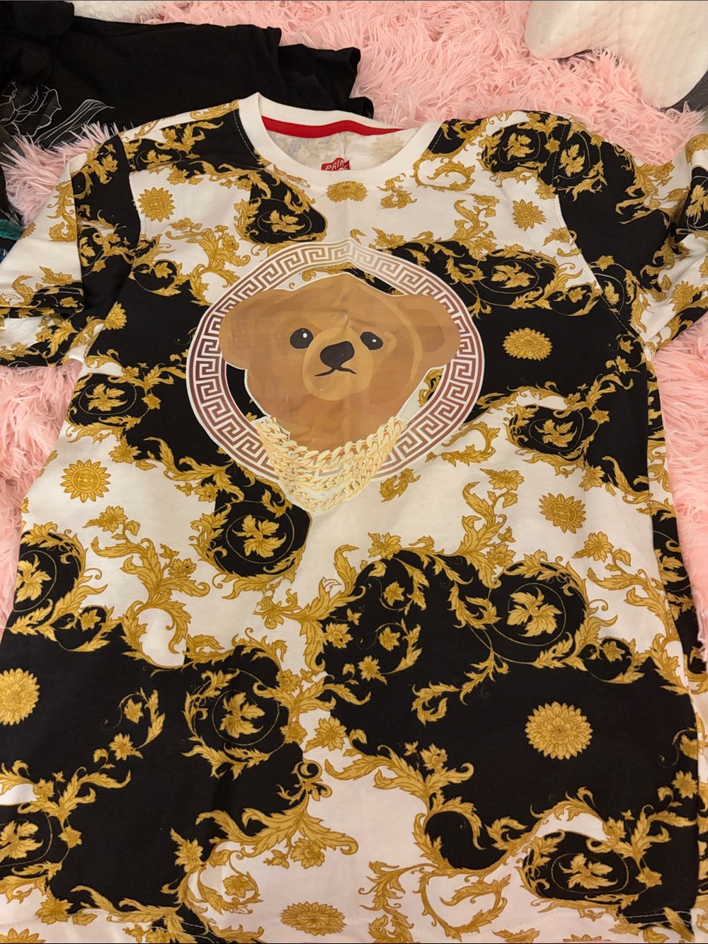 Kids Black, White & Gold Bear Print Crewneck Sweatshirt